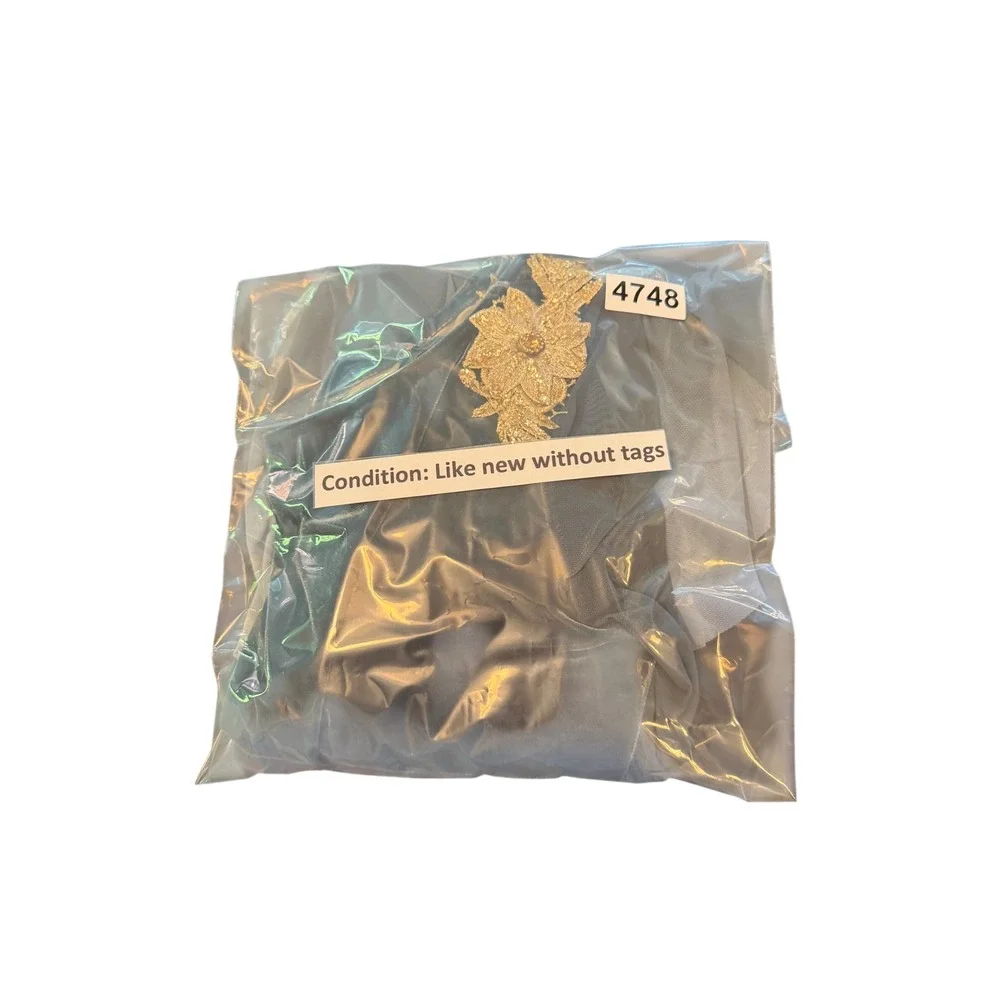 Weissman Lyrical Dance Costume Teal Blue Velvet Ombre Mesh Gold Floral 13369 LA
